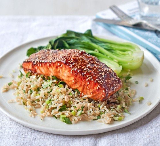Salmon teriyaki and rice