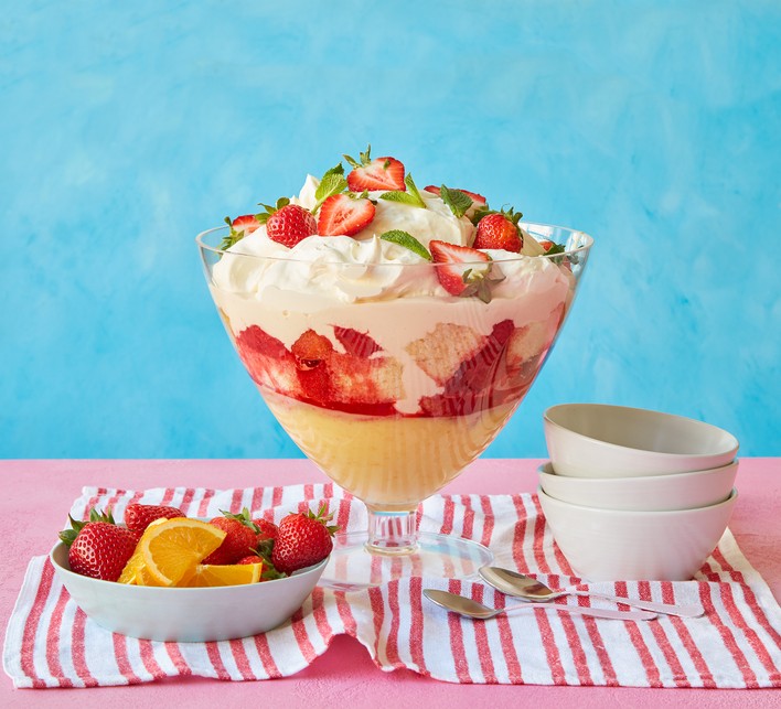 Royal Summer Trifle Image shows a glass bowl of Royal Summer Trifle
