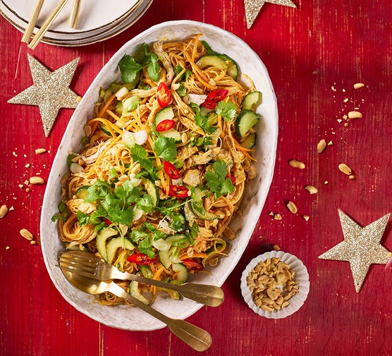 Boxing Day recipes Bang bang turkey noodle salad served on a sharing platter