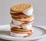 BBQ smores A dessert stack of biscuit, chocolate and melted marshmallow