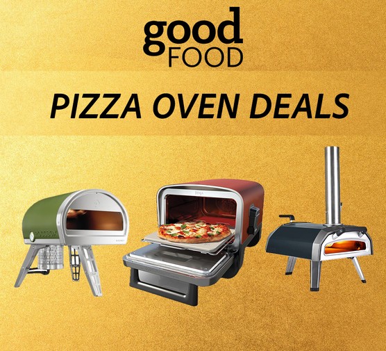 Pizza ovens on a gold background