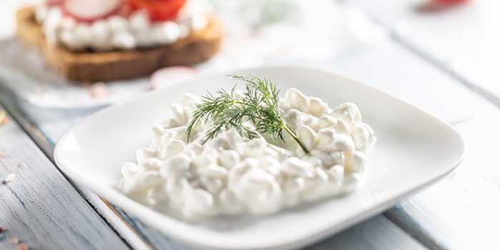 Cottage cheese served on a small plate