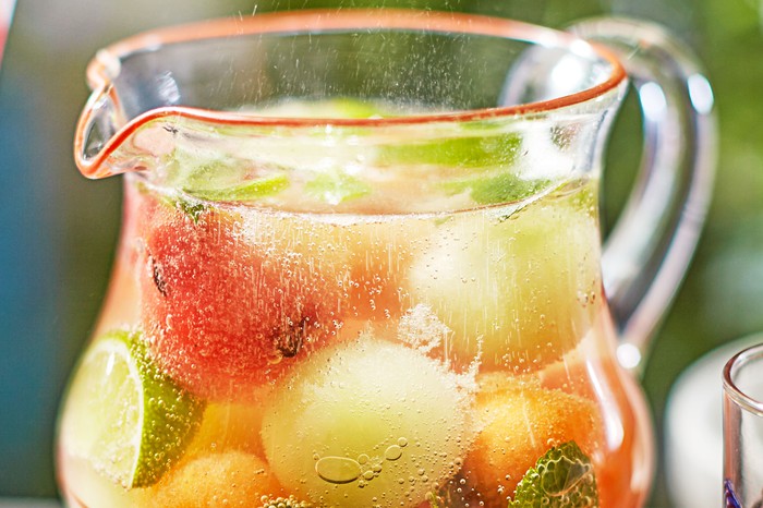 cucumber,-mint-&-melon-punch Punch in a jug with lime, melon and cucumber