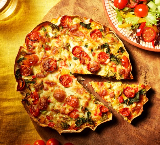 A quiche made from a tortilla wrap