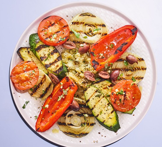 Griddled vegetable selection on plate