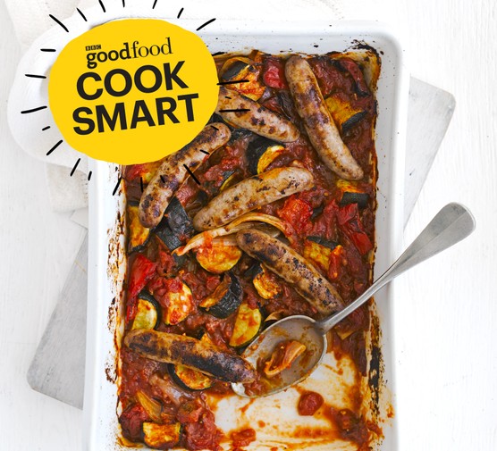 Dish of sausages with mixed vegetables