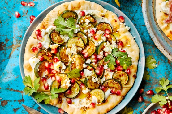Roasted courgette flatbreads with fennel seeds