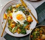Leek & kale hash with sage fried eggs A serving of leek & kale hash with sage fried eggs