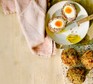 Air-fryer scotch eggs Air-fryer scotch eggs cut into two