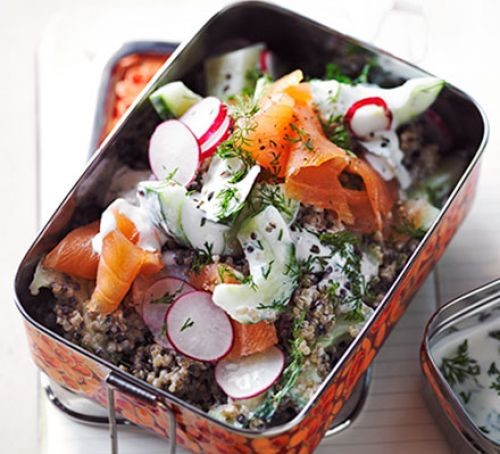 Quick lunch recipes Salmon salad in box