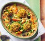 Spring veg stew with cheddar dumplings Spring veg stew with cheddar dumplings in a casserole dish
