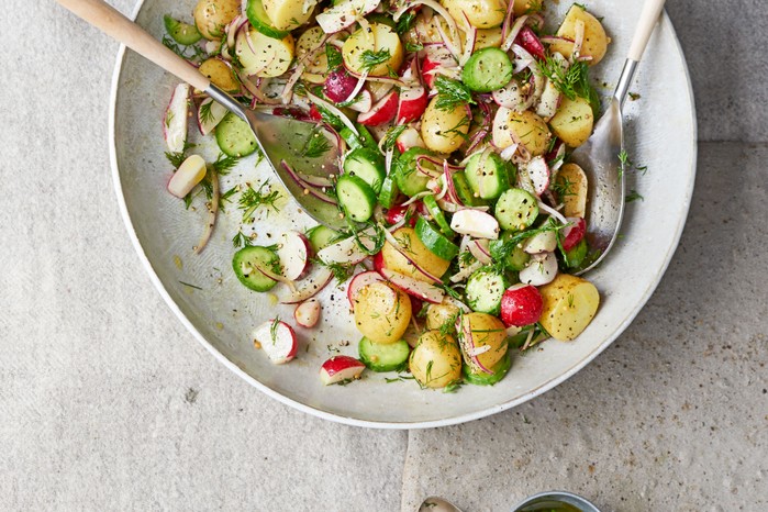 Summer allotment salad New potatoes, cucumber, radish and onion