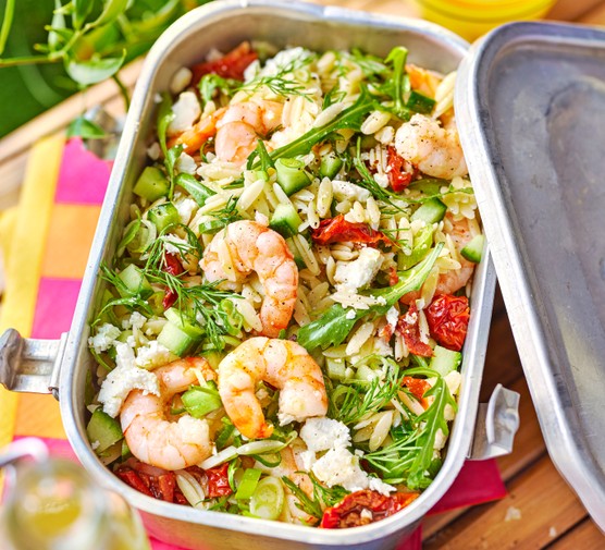 Orzo, feta & prawn pasta salad