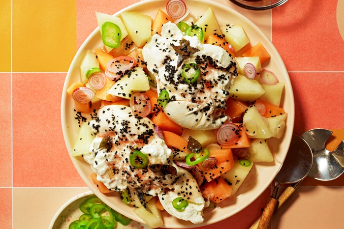 Sweet melon, curry leaf & burrata salad Sweet melon, curry leaf & burrata salad
