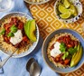 Bowls of three-bean chilli