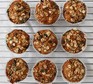 9 vegan banana muffins, topped with oats
